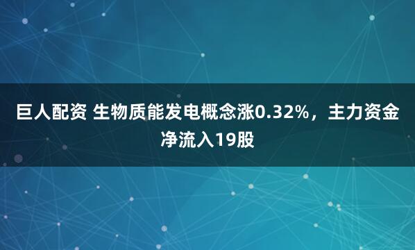 巨人配资 生物质能发电概念涨0.32%，主力资金净流入19股